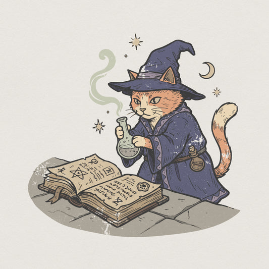 Wizard Cat PNG, Magic Spell Book Art - 300 DPI Design for T-Shirt