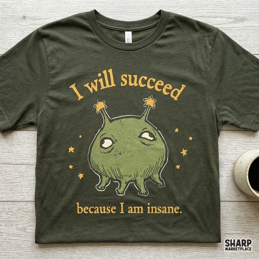 Sarcastic green alien graphic with funny mental health quote for t-shirt design and sublimation