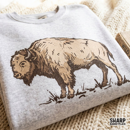 Detailed western bison artwork with a shaggy mane and powerful silhouette, ideal for creating custom wildlife stickers, tumblers, or wall art prints.