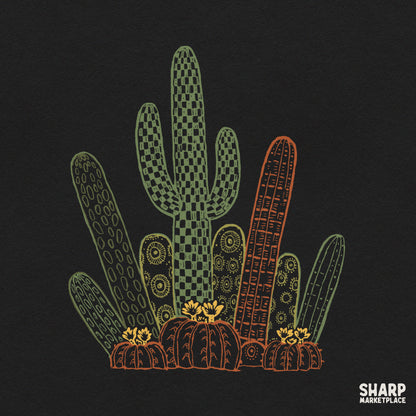 Vintage green desert cactus cluster graphic for retro western flora sublimation and t-shirt prints