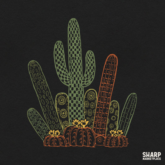Vintage green desert cactus cluster graphic for retro western flora sublimation and t-shirt prints