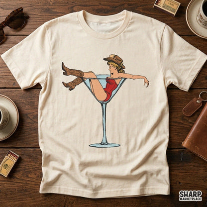Retro Cowgirl Sitting in Giant Martini Glass, Summer