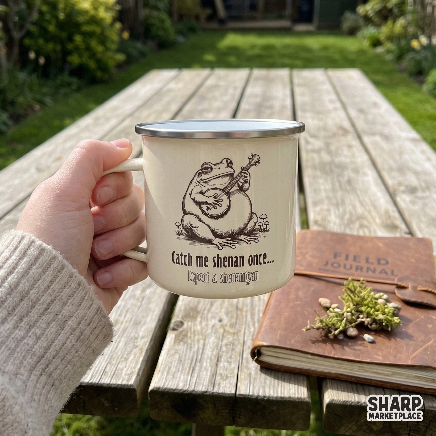 Catch Me Shenan Once banjo frog and sarcastic mushroom PNG design for funny cottagecore t-shirts and sublimation crafts