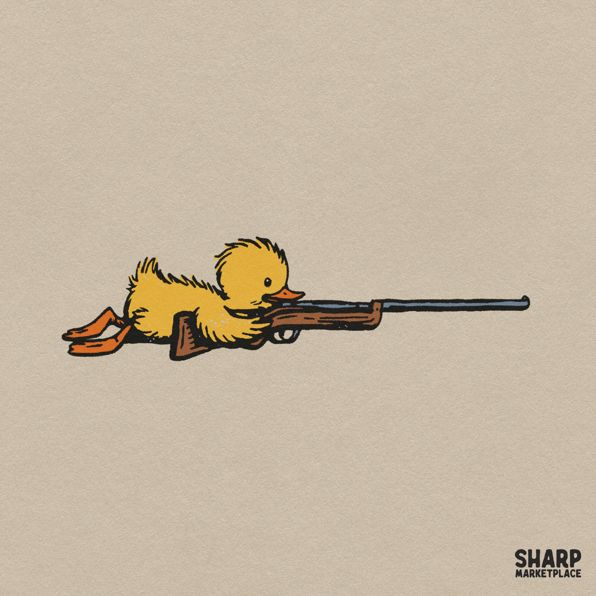 Sniper duckling aiming a rifle in prone position funny hunting PNG clipart for t-shirts and outdoor apparel