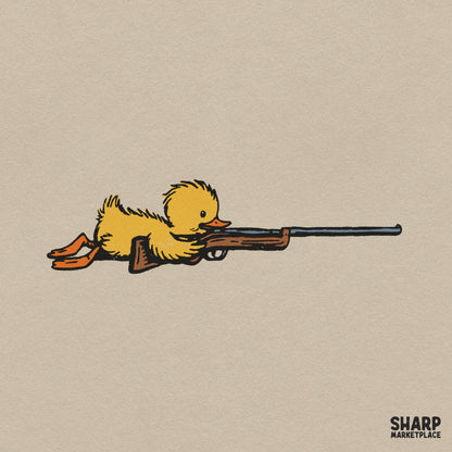 Sniper duckling aiming a rifle in prone position funny hunting PNG clipart for t-shirts and outdoor apparel