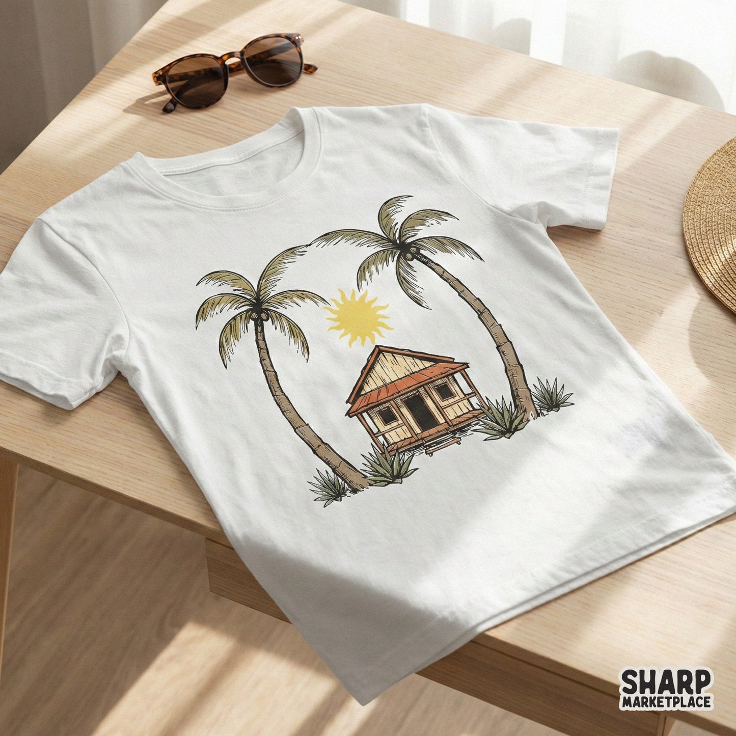 Beach Hut PNG, Palm Tree Clipart - 300 DPI Design for T-Shirt