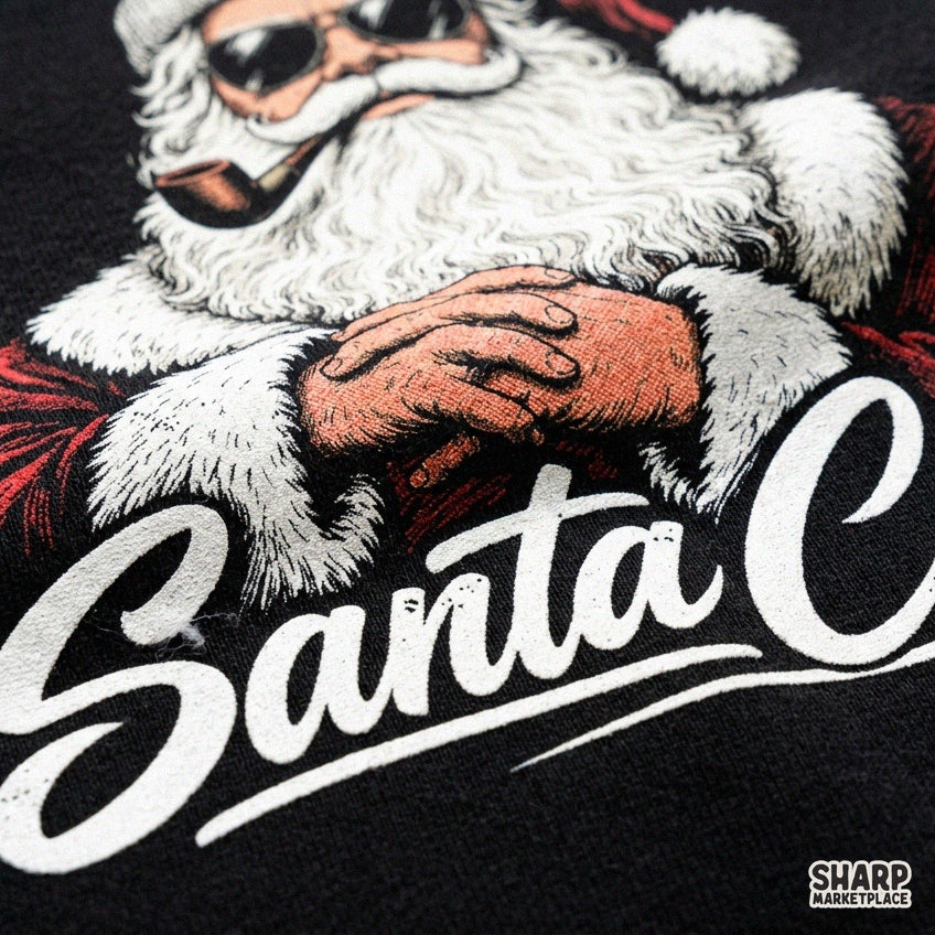 Cool vintage Santa Claus wearing sunglasses with pipe retro Christmas PNG for funny holiday t-shirts