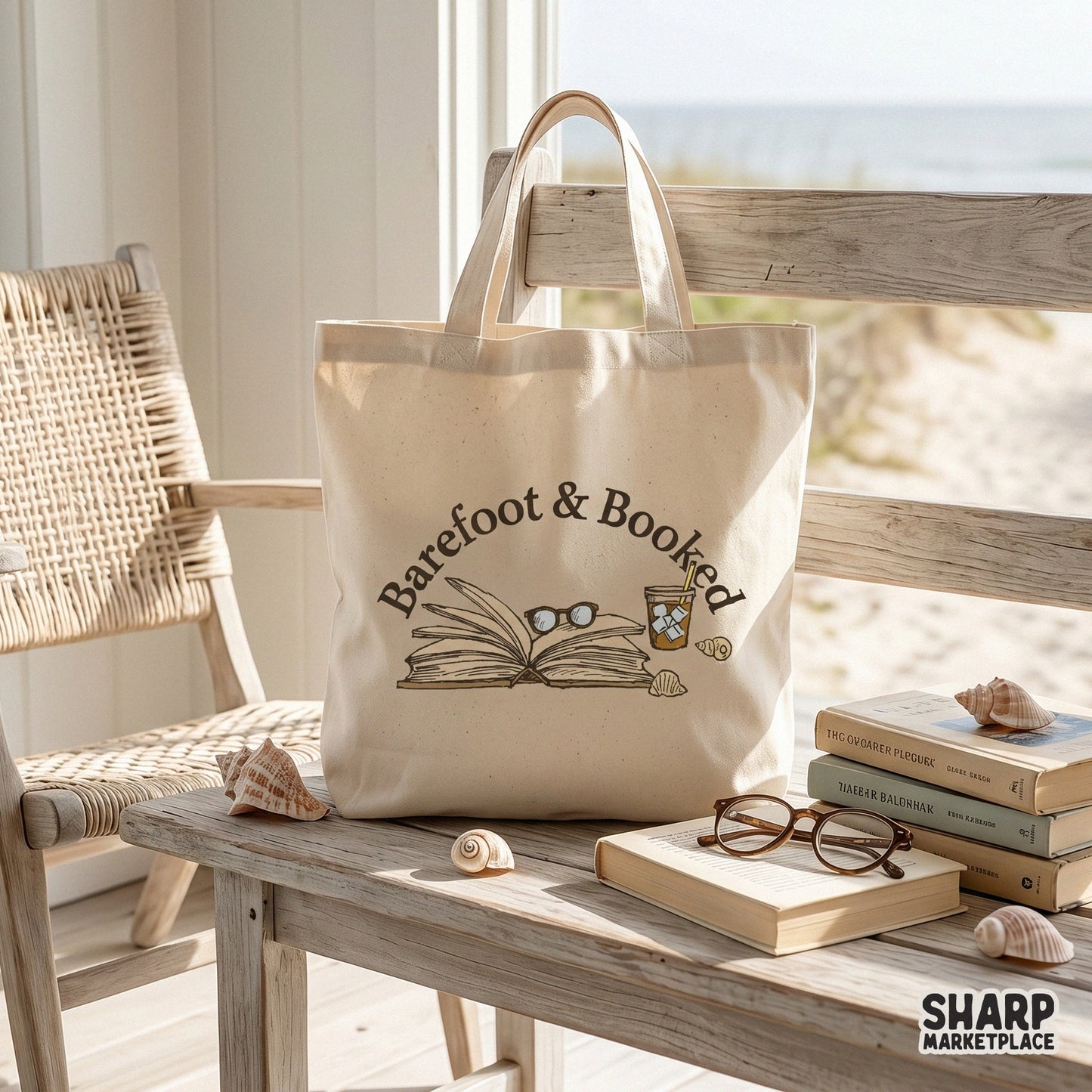 Barefoot and Booked summer PNG design for funny book lover beach stickers and cozy library apparel sublimation