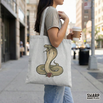 Edgy serpent and rose tattoo graphic with a skull accent, ideal for creating custom vintage-inspired shirts, hoodies, or wall art prints.