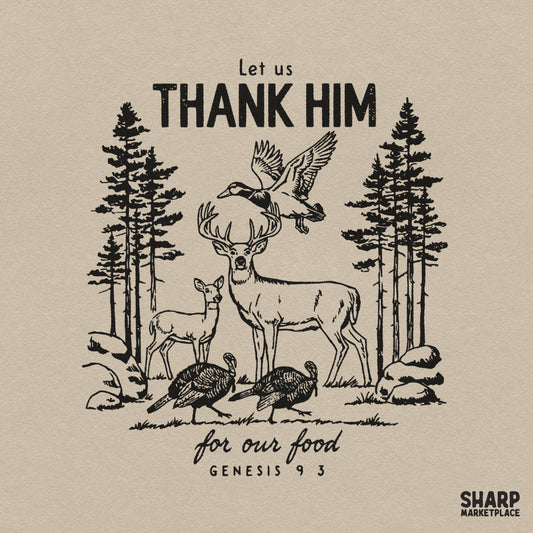 Retro Christian wildlife hunting sublimation PNG featuring deer, turkey, and Genesis scripture for shirt designs