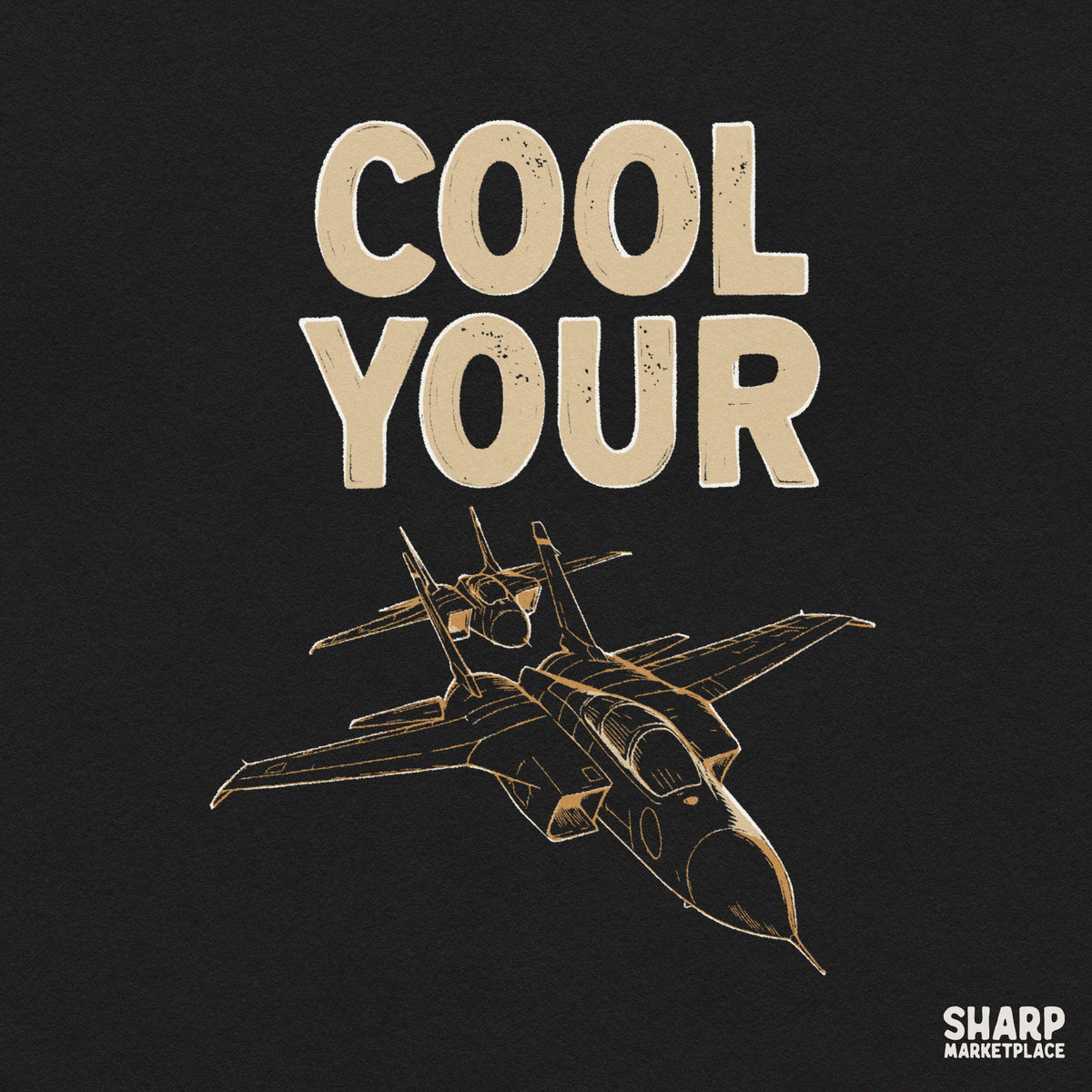 Cool Your Jets retro aviation graphic featuring a military fighter jet design for funny pilot gifts and t-shirts
