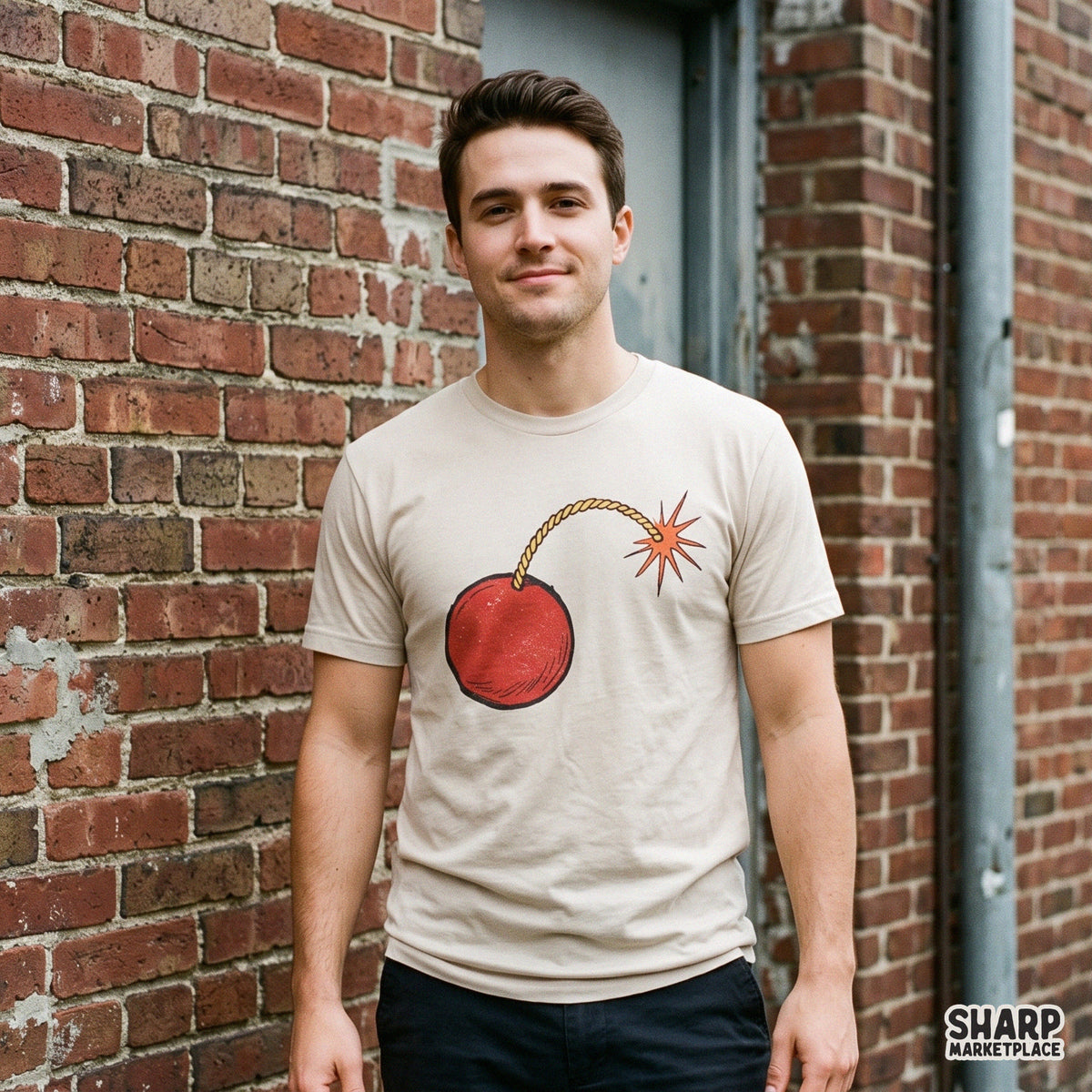 Vintage Red Cartoon Bomb Burning Fuse Print, Funny PNG