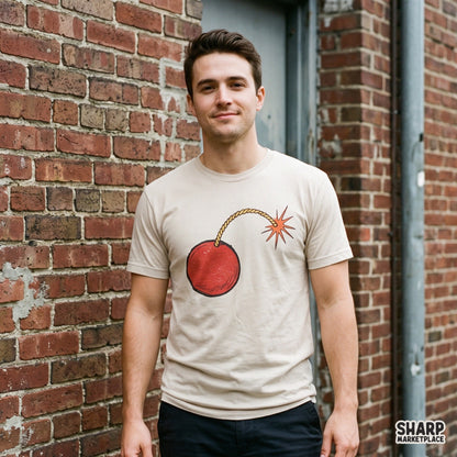 Vintage Red Cartoon Bomb Burning Fuse Print, Funny PNG