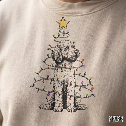Goldendoodle Wrapped In Holiday Lights Christmas PNG