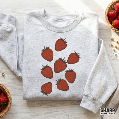 Digital strawberry illustration with vintage cross-hatching details, suitable for sublimation, stickers, and rustic fruit-themed apparel.