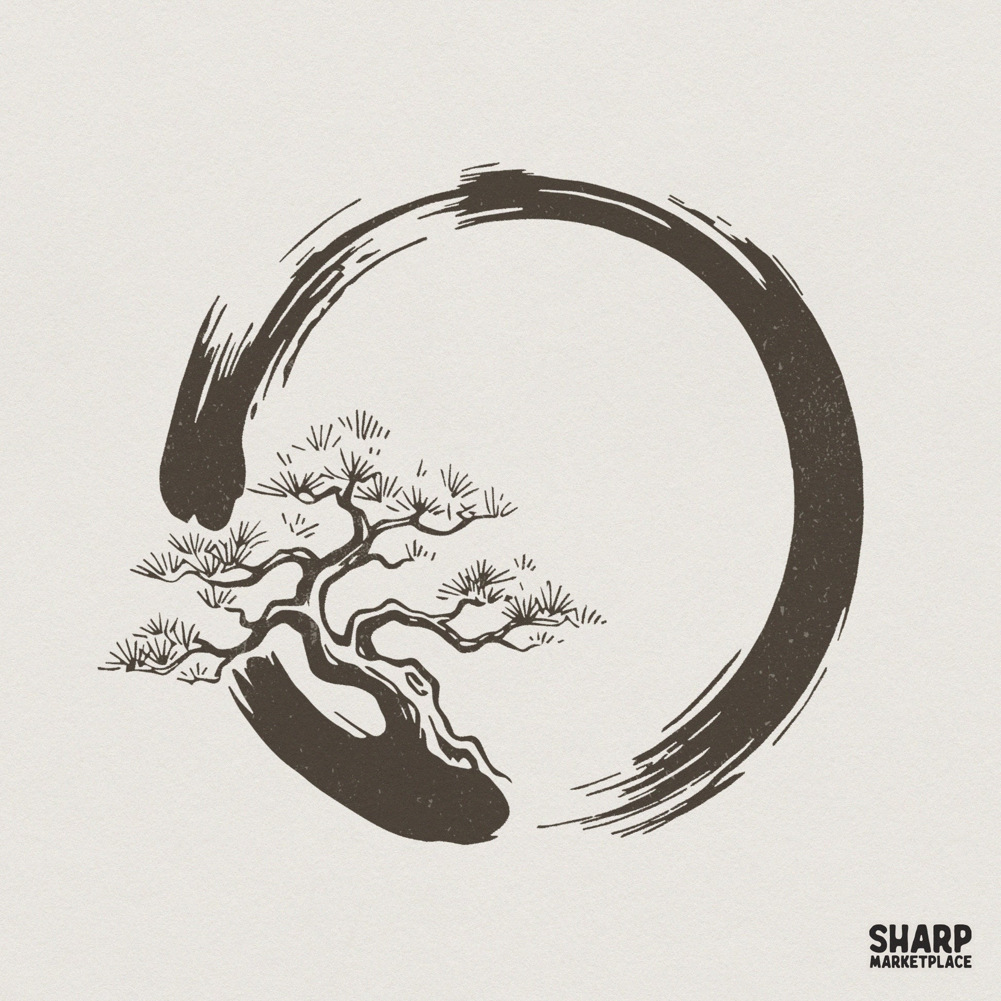 Bonsai Circle PNG, Zen Minimalist Tree Design - 300 DPI Design for T-Shirt