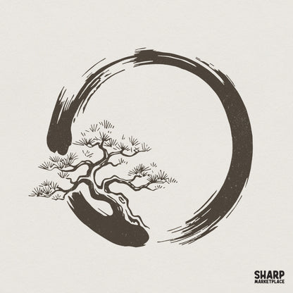 Bonsai Circle PNG, Zen Minimalist Tree Design - 300 DPI Design for T-Shirt