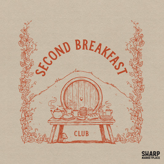 Second Breakfast Club trendy retro design for fantasy book lovers and cozy autumn apparel sublimation projects