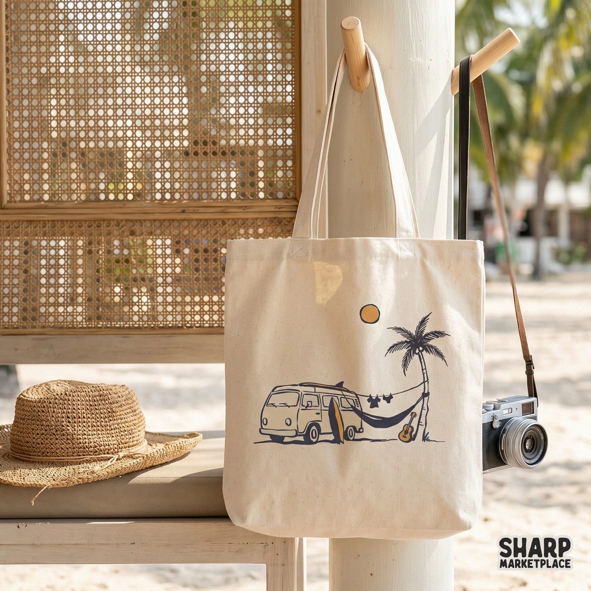 Retro Beach Van Hammock Scene, Summer PNG For Shirt PNG Vacation Fans -