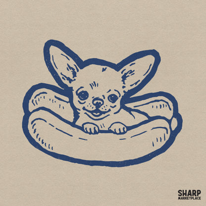 Cute chihuahua puppy in a hot dog bun retro design for funny shirt png print on demand gifts and animal lovers