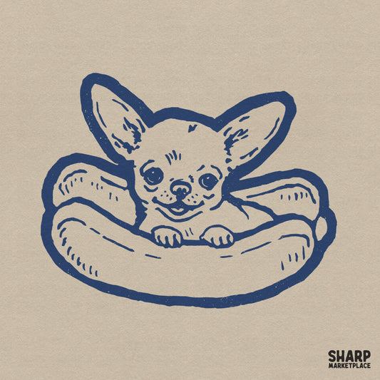 Cute chihuahua puppy in a hot dog bun retro design for funny shirt png print on demand gifts and animal lovers