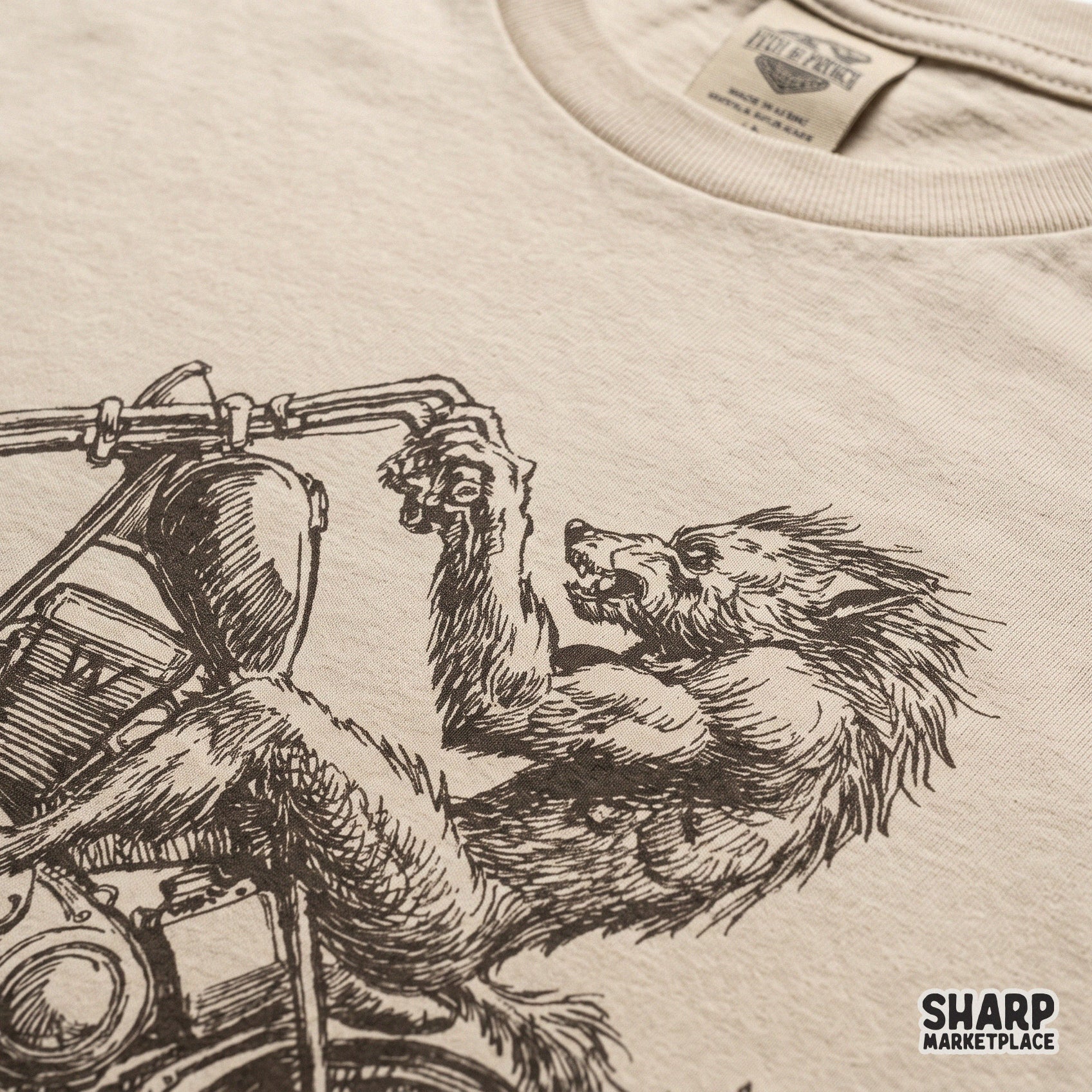 Vintage werewolf riding motorcycle hand drawn graphic tee design for a spooky season Halloween PNG sublimation shirt