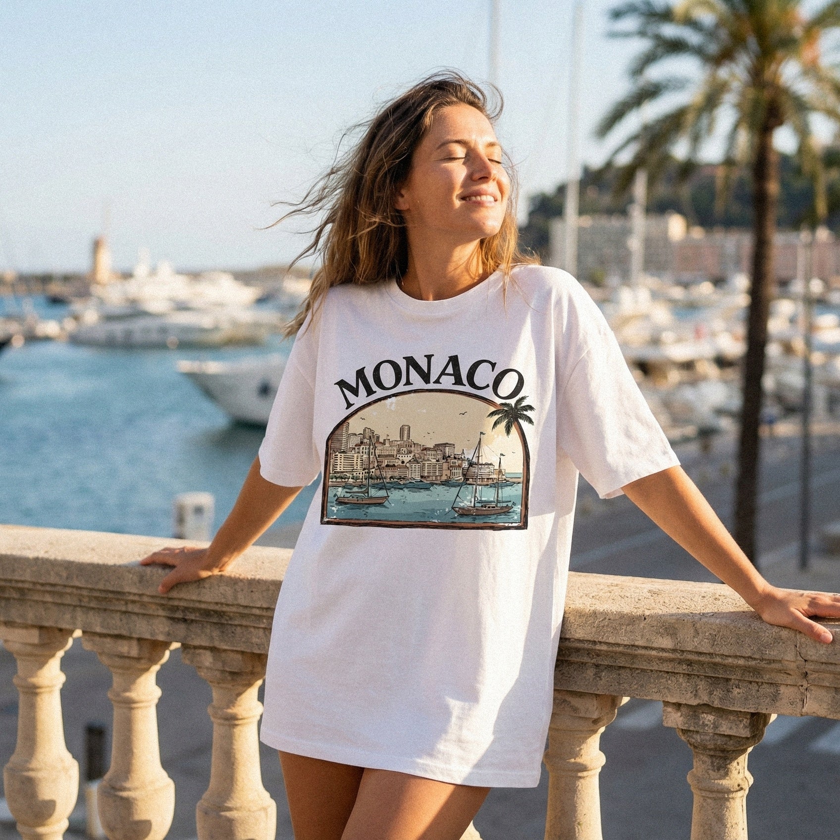 Monaco PNG Vintage Travel Shirt, Retro Monaco Skyline T-Shirt - 300 DPI