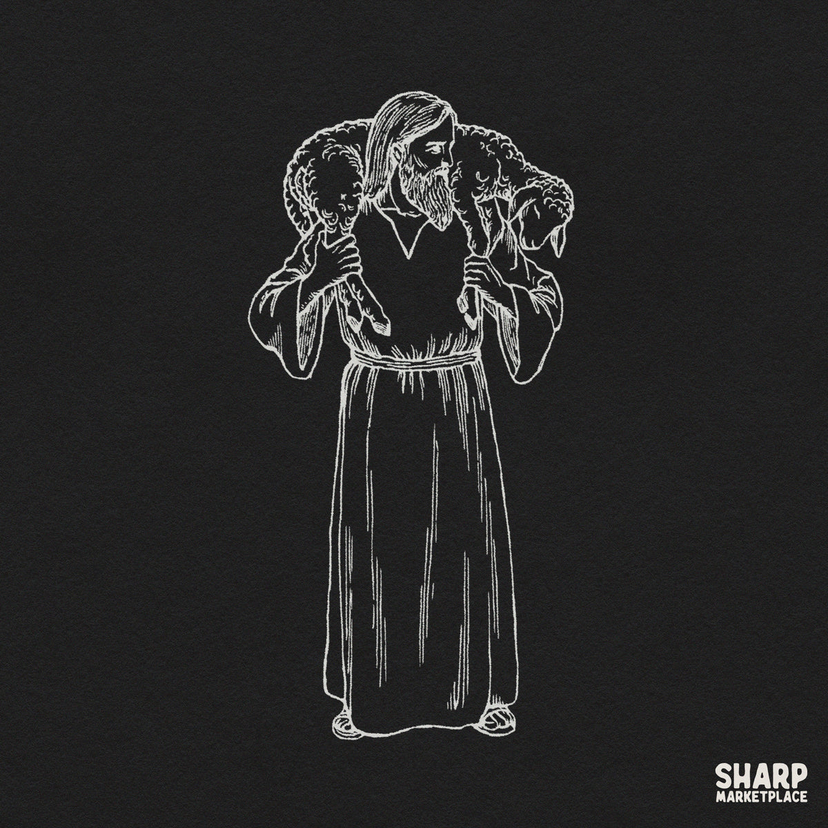 The Good Shepherd Carrying Twin Sheep Sketch, Faithful