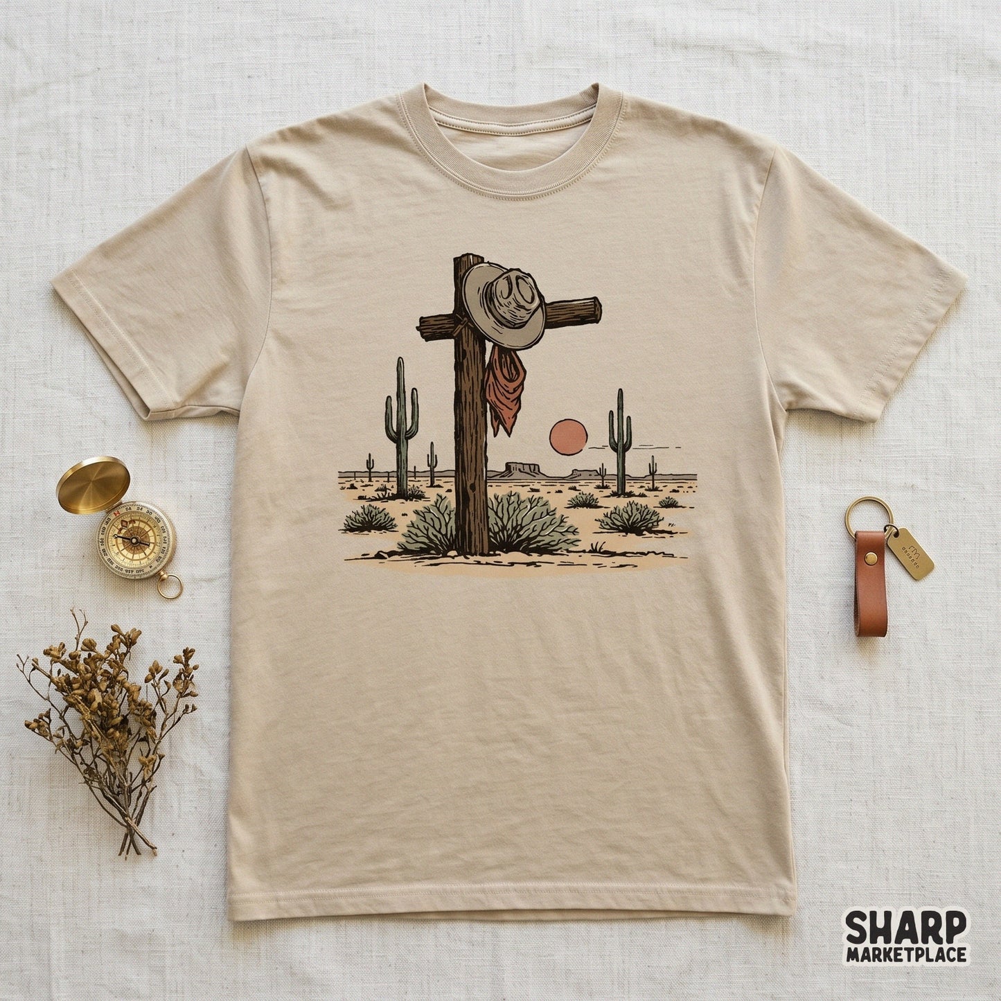 Western-style memorial cross graphic with a cowboy hat and bandana, ideal for creating custom stickers, tumblers, and sentimental memorial gifts.
