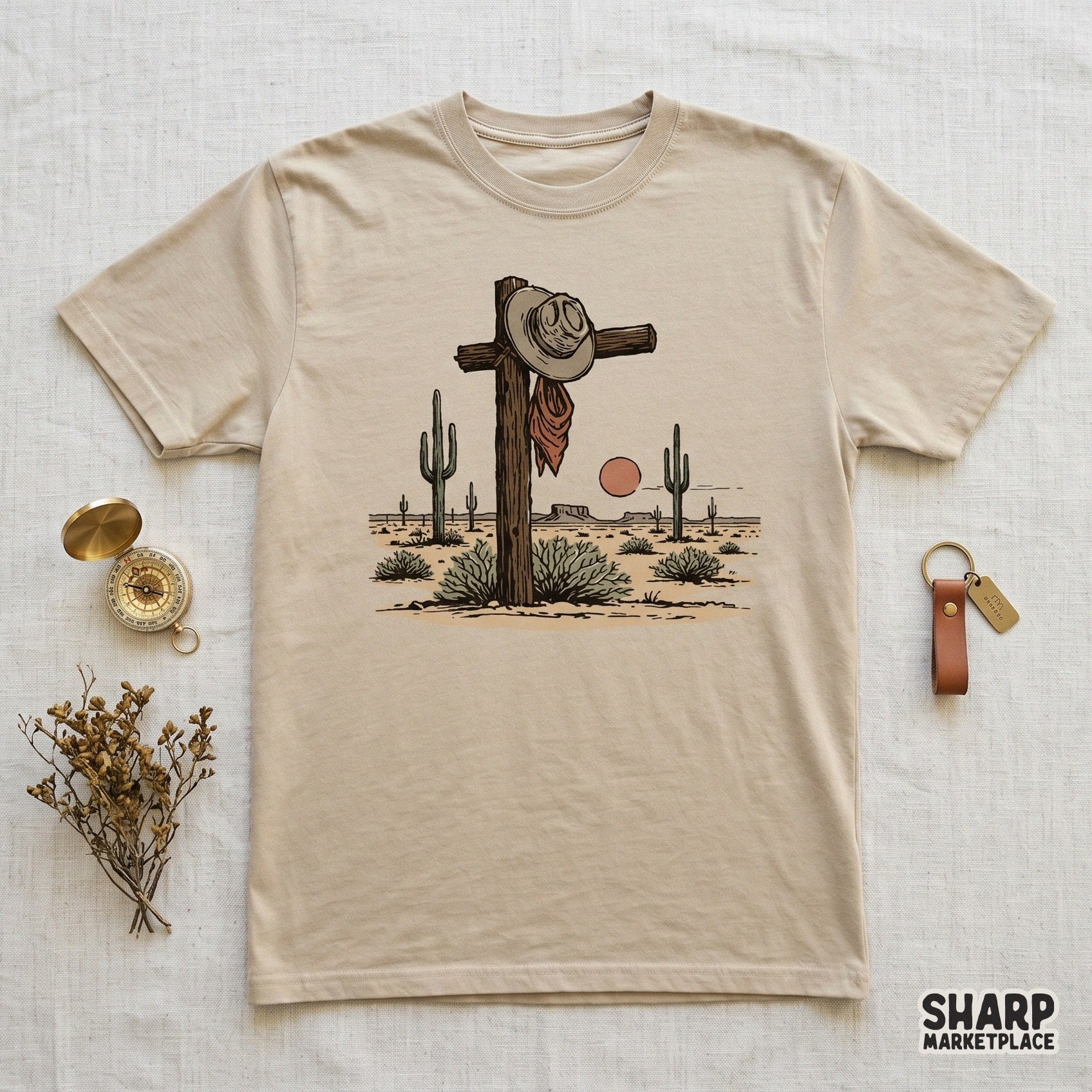 Western-style memorial cross graphic with a cowboy hat and bandana, ideal for creating custom stickers, tumblers, and sentimental memorial gifts.