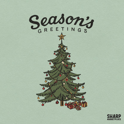 Retro Christmas tree PNG graphic with star topper and gift boxes for sublimation Christmas shirt designs