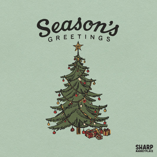 Retro Christmas tree PNG graphic with star topper and gift boxes for sublimation Christmas shirt designs