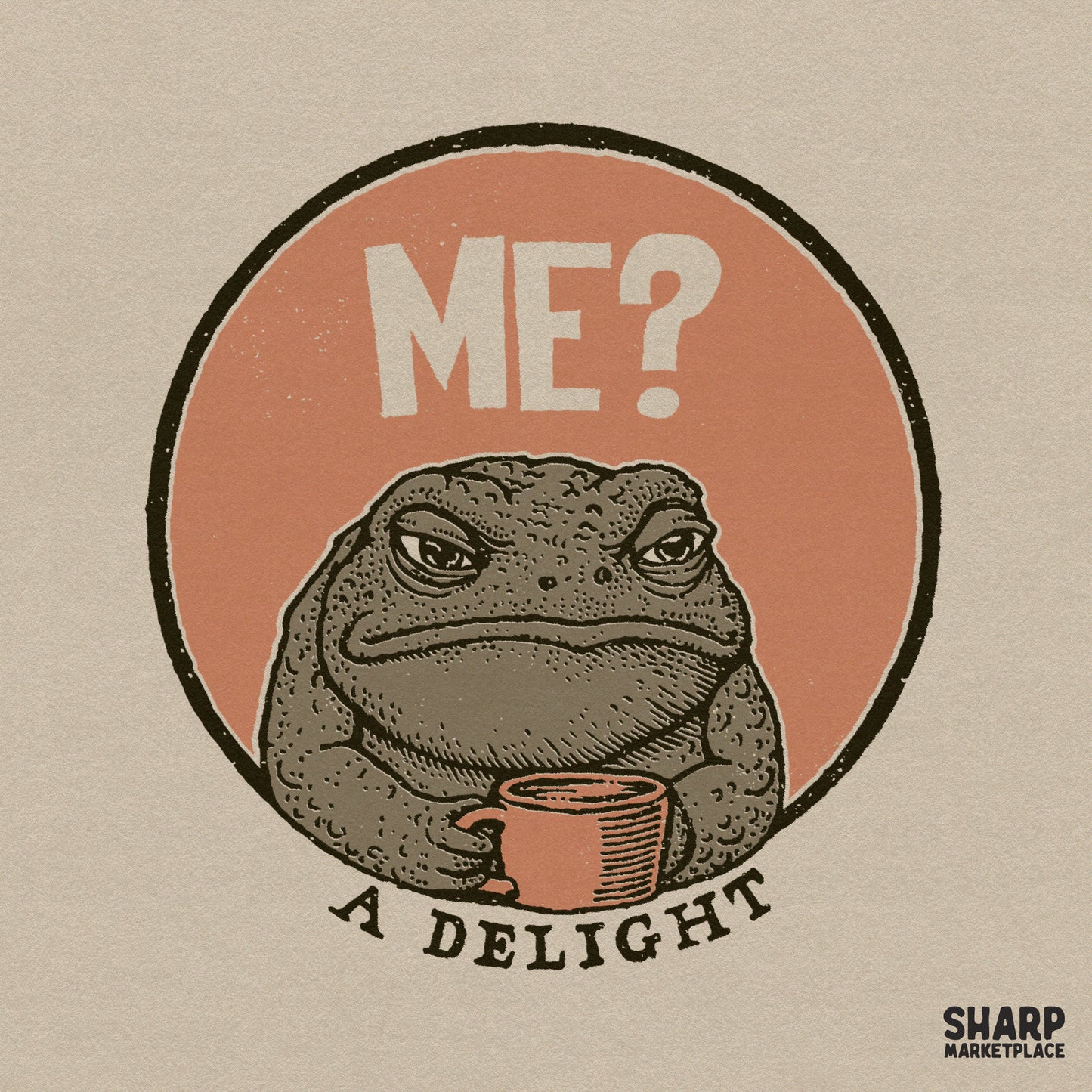 Funny grumpy toad holding a coffee mug trendy sarcastic png design for sublimation shirt graphics