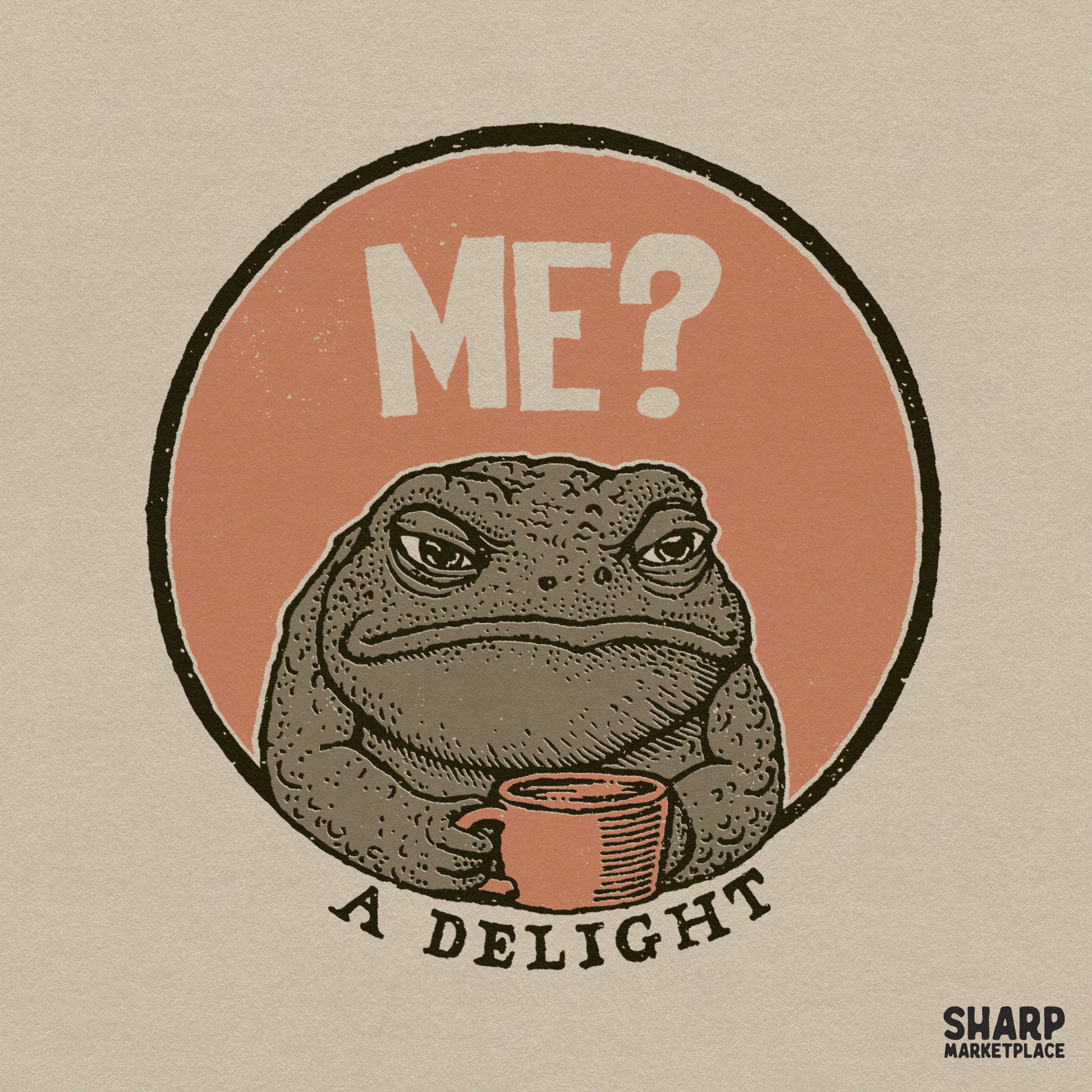 Funny grumpy toad holding a coffee mug trendy sarcastic png design for sublimation shirt graphics