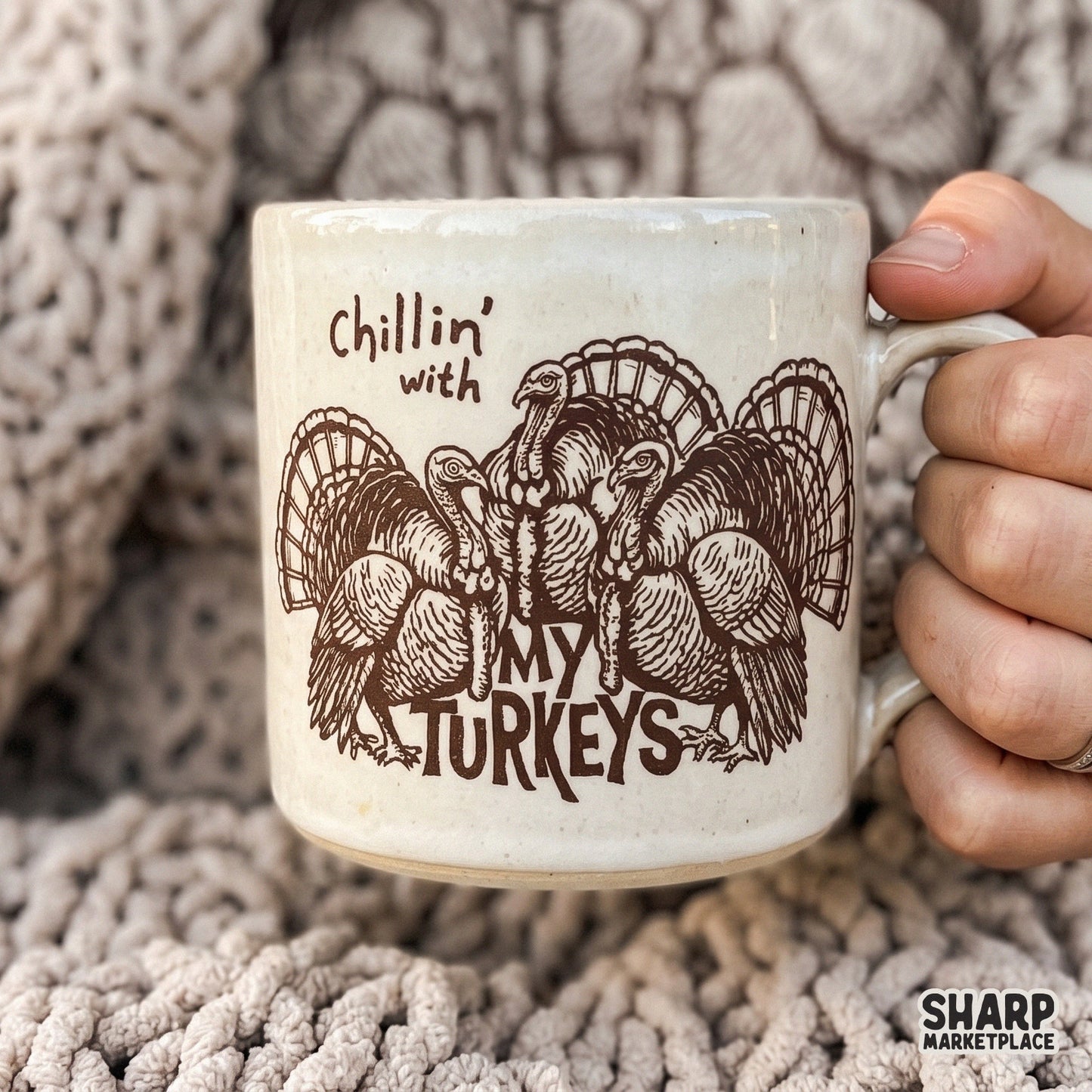 Retro Chillin With My Turkeys funny Thanksgiving group shirt design in vintage fall colors for autumn apparel and DIY crafts