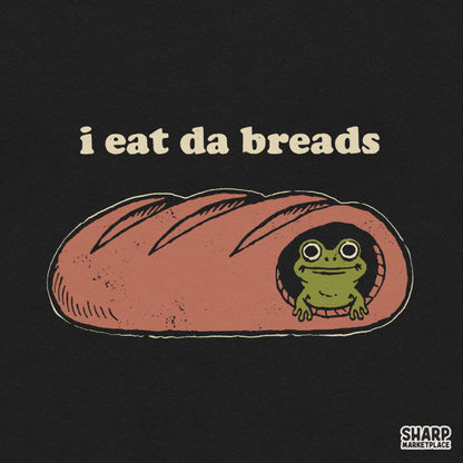 Whimsical funny frog inside a baguette loaf PNG design for shirt sublimation and stickers
