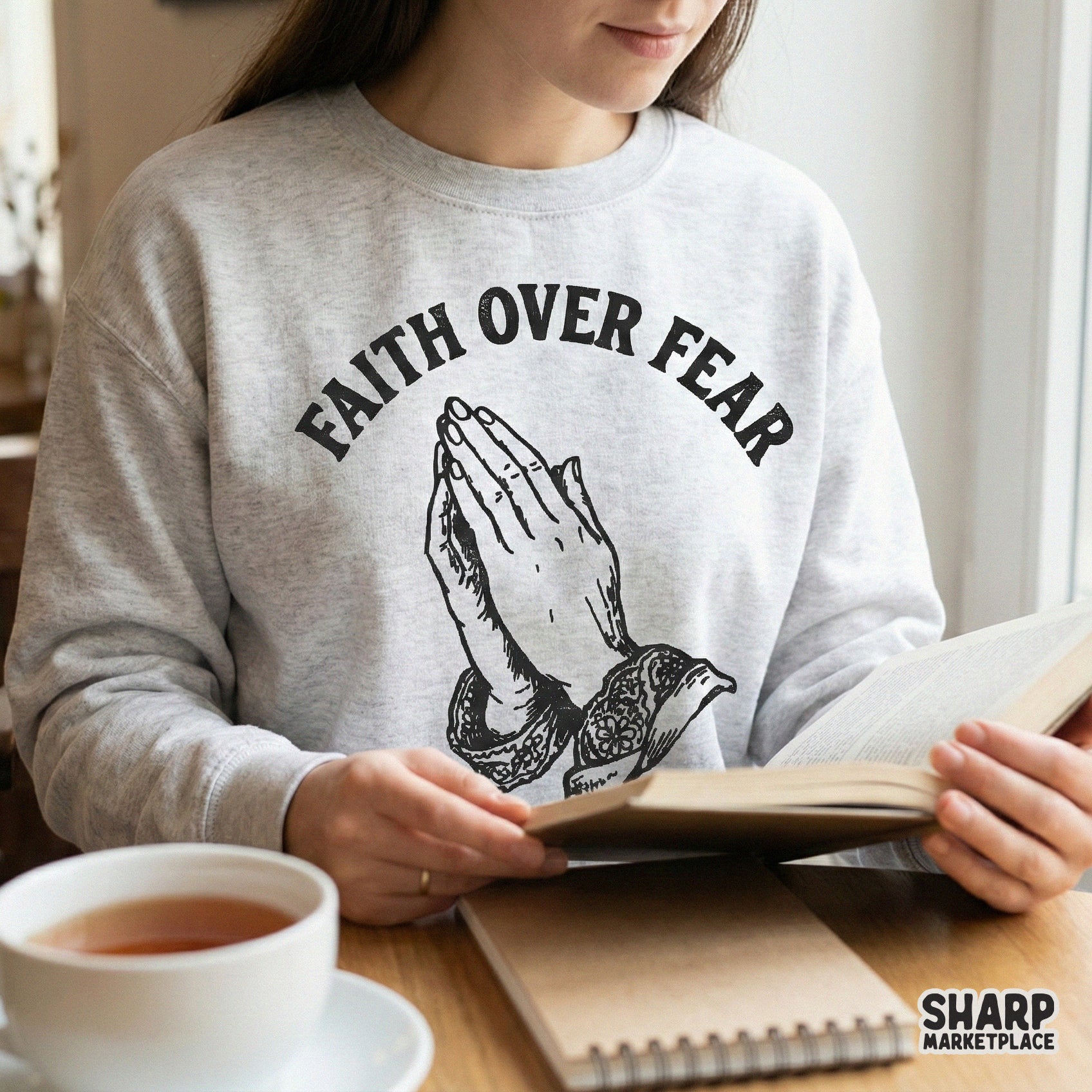 Faith Over Fear PNG, Praying Hands Shirt Design - 300 DPI Design for