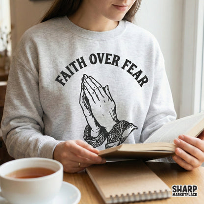 Faith Over Fear PNG, Praying Hands Shirt Design - 300 DPI Design for