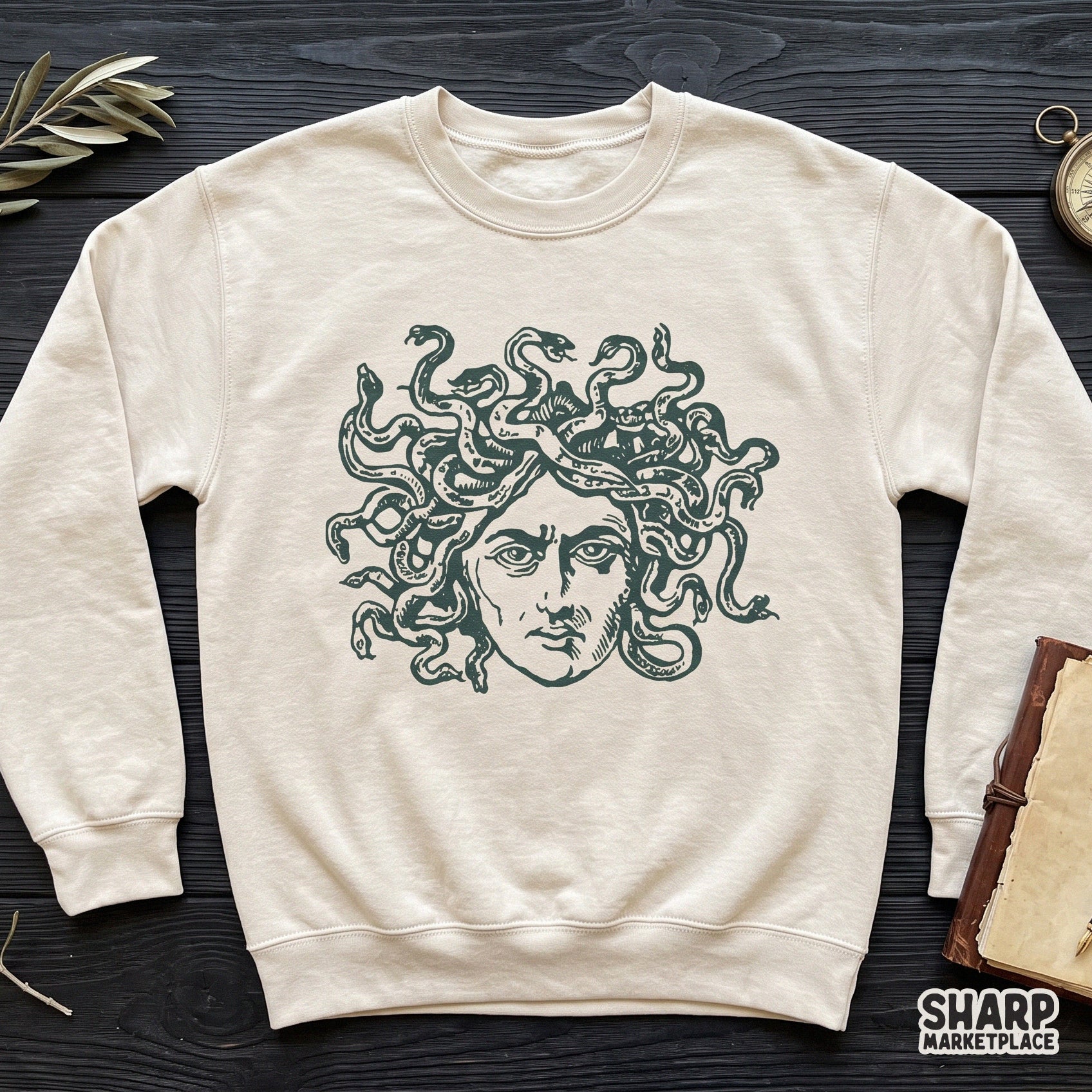 Vintage Medusa head Greek mythology illustration with snake hair for dark academia Halloween sublimation t-shirts