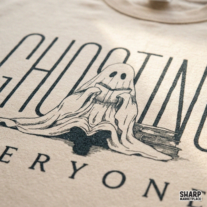 Cute ghost reading a book Halloween PNG design for spooky season apparel and introvert shirts
