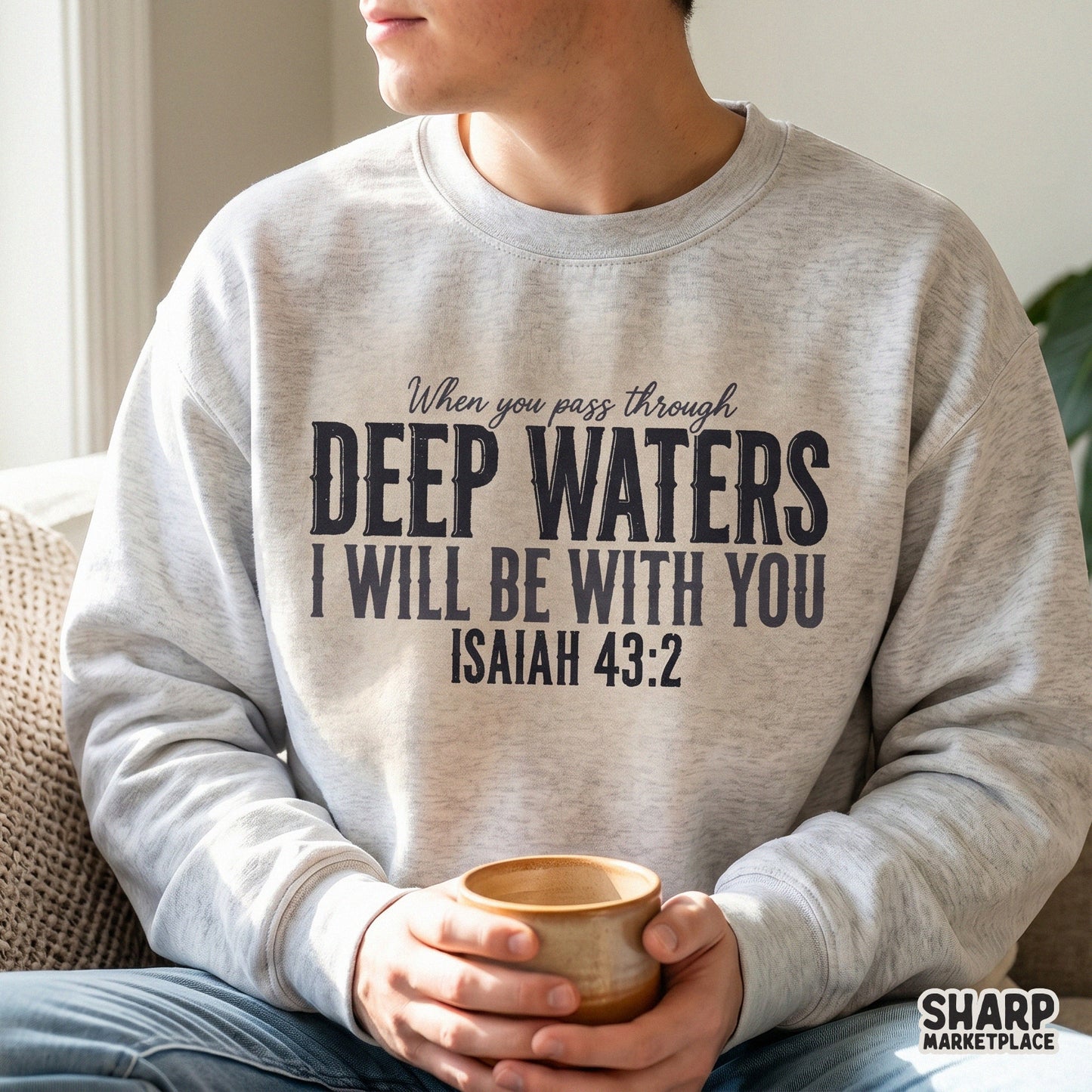 Trendy retro Isaiah 43:2 bible verse quote in a Christian faith PNG design for t-shirts and apparel sublimation