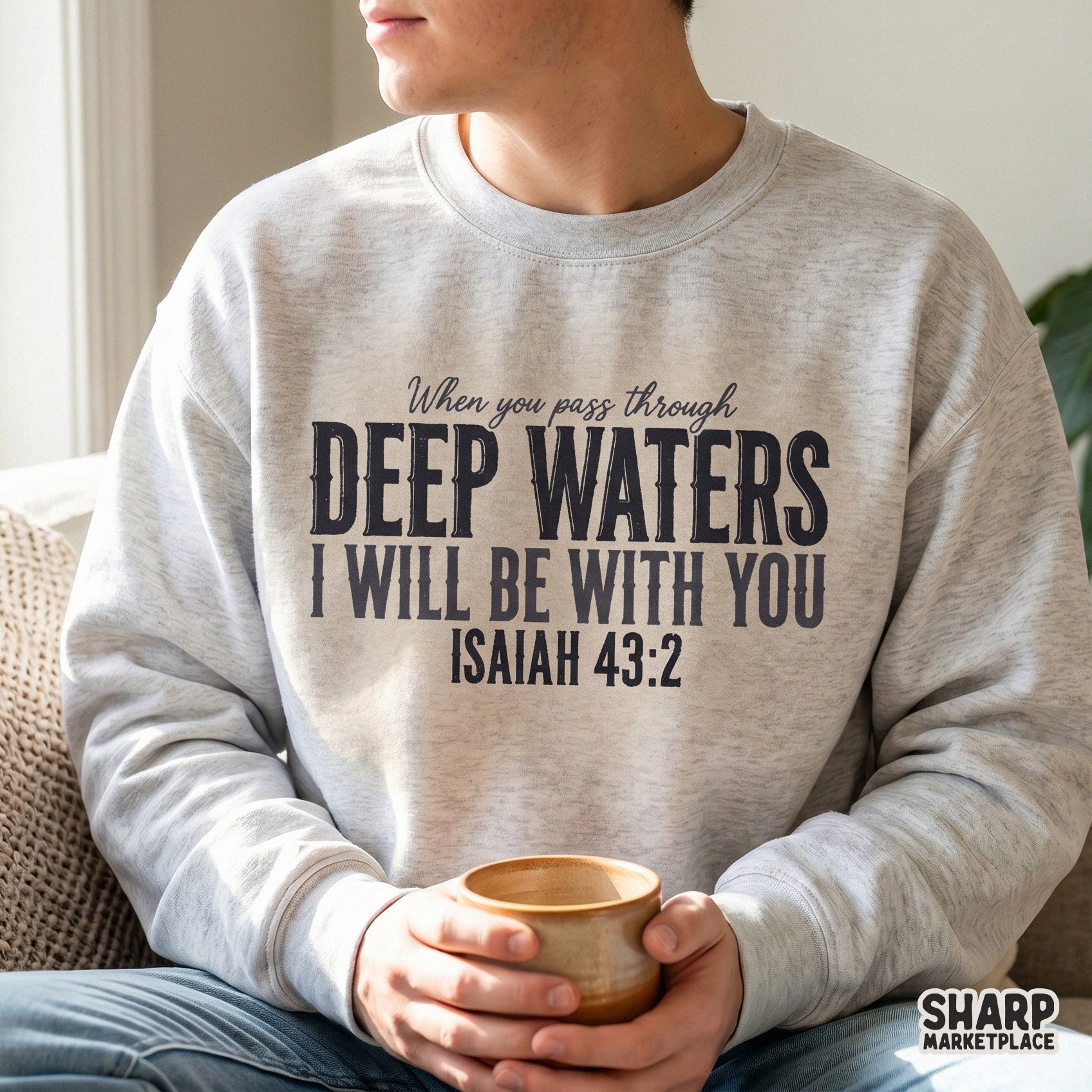 Trendy retro Isaiah 43:2 bible verse quote in a Christian faith PNG design for t-shirts and apparel sublimation