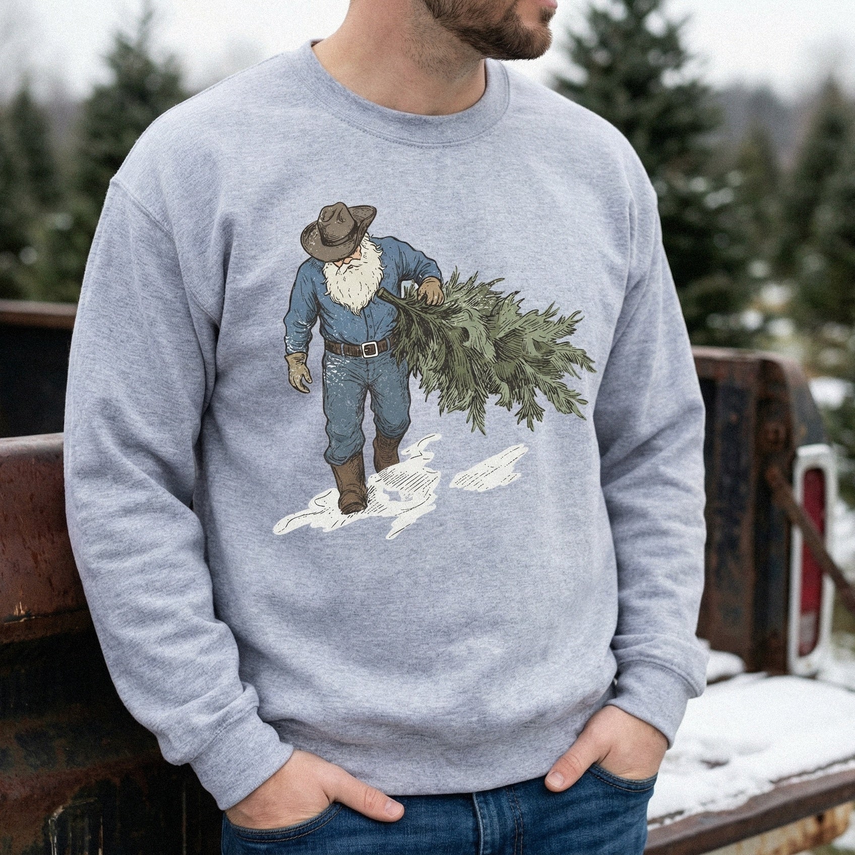 Vintage Christmas Tree Farm PNG, Rustic Winter Lumberjack Art - 300 DPI