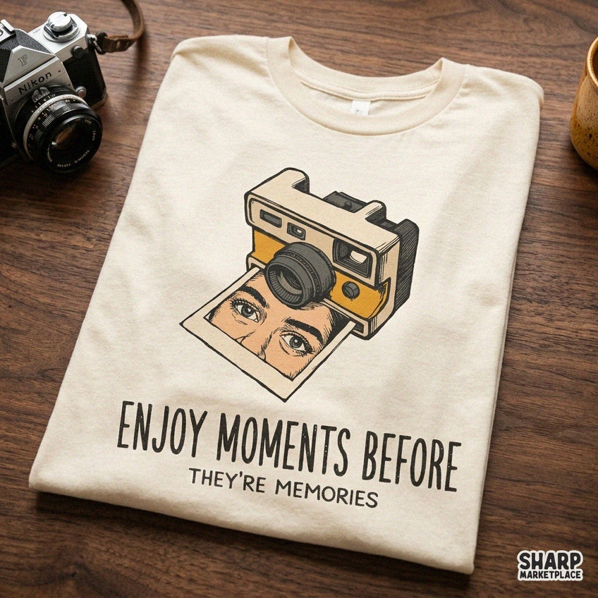 Vintage polaroid camera PNG design with memory quote for retro t-shirt sublimation prints and sticker crafts