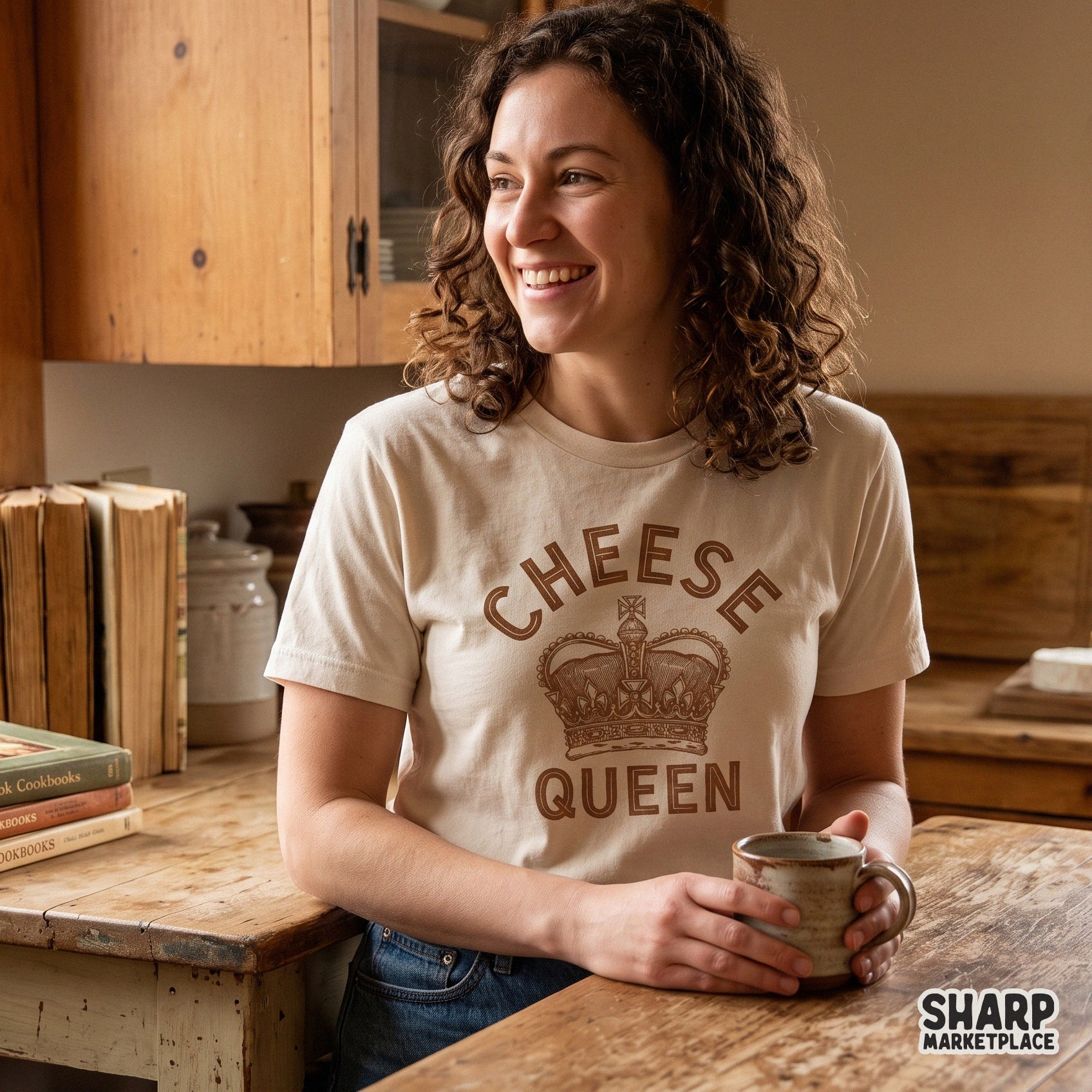Vintage Cheese Queen crown illustration with sarcastic retro typography for funny food humor sublimation shirt designs