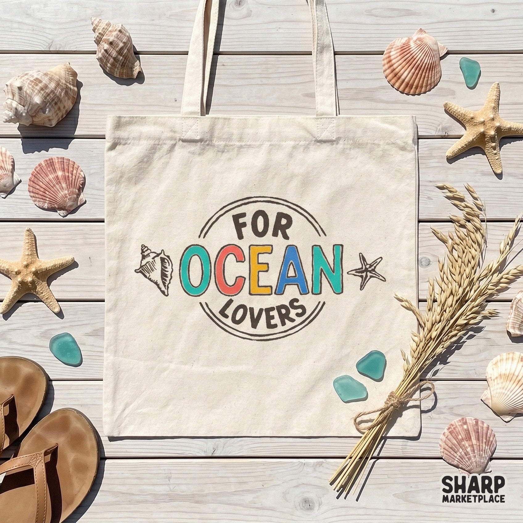 Summer-themed For Ocean Lovers sublimation file with teal, coral, yellow, and blue text inside a circle, great for custom seaside clothing and gifts.