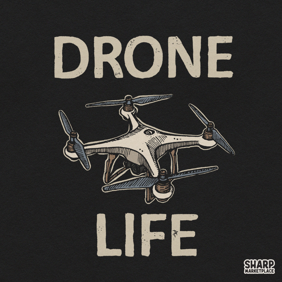 Retro Drone Life quadcopter pilot illustration for funny aviation gift sublimation t-shirts and tumblers