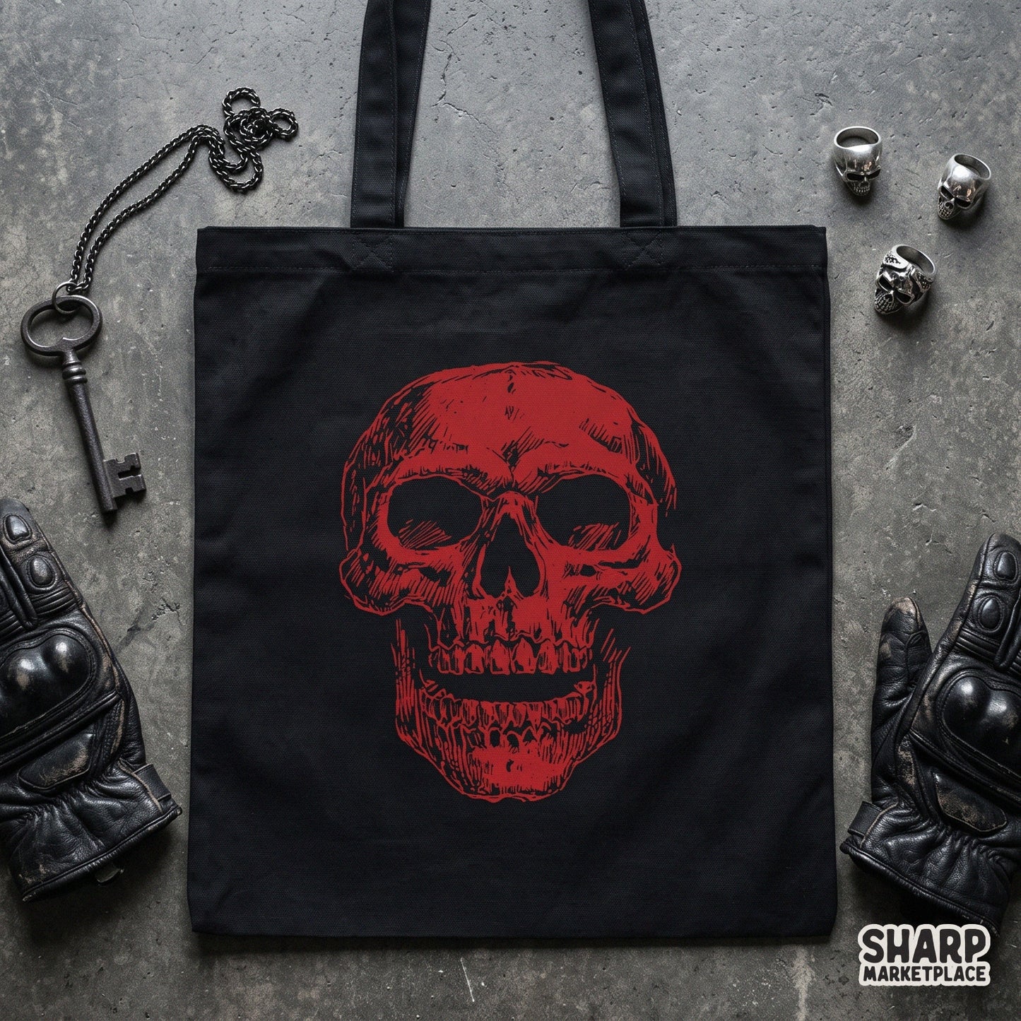 Red macabre skull drawing on dark background, edgy gothic horror PNG for spooky season halloween sublimation and apparel designs