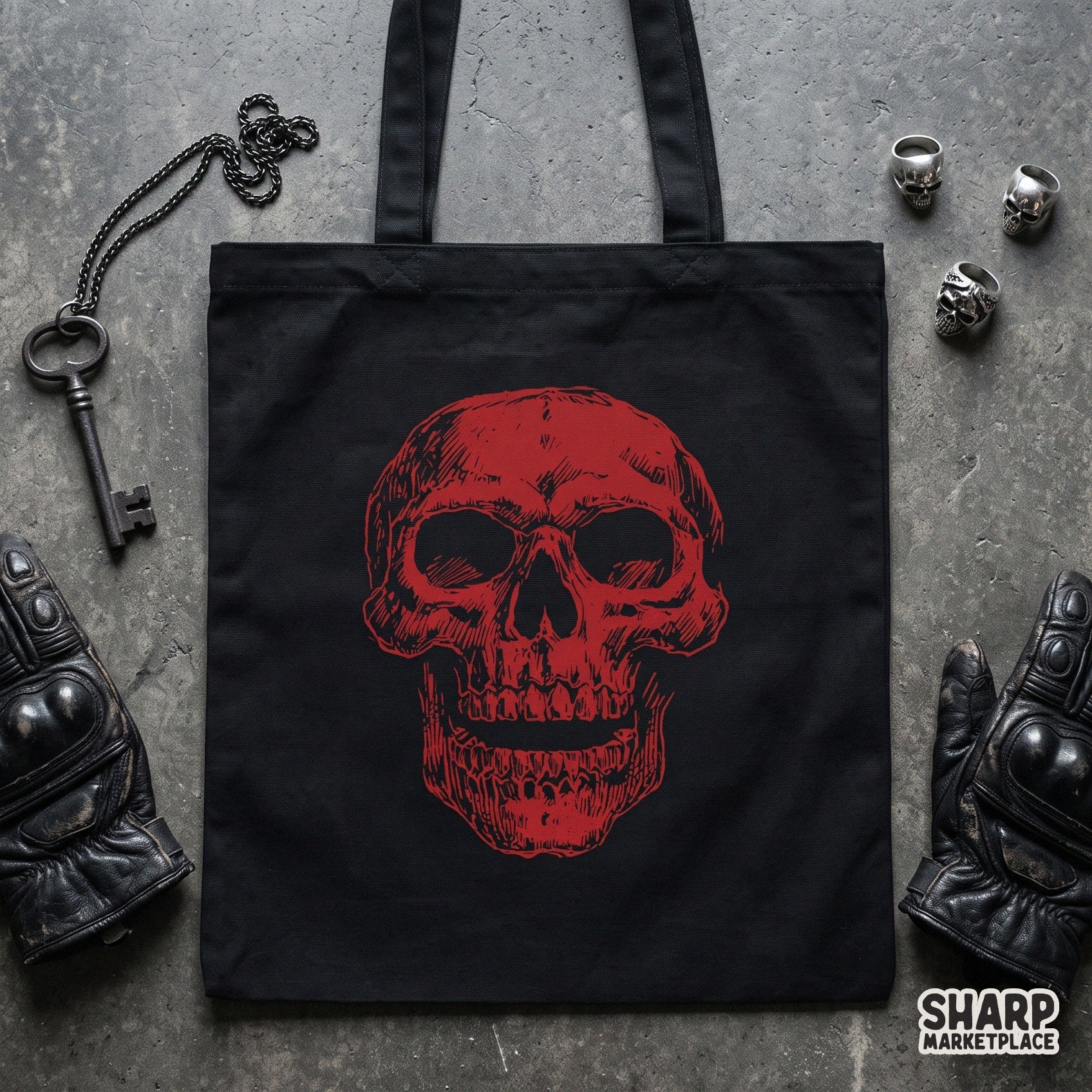 Red macabre skull drawing on dark background, edgy gothic horror PNG for spooky season halloween sublimation and apparel designs