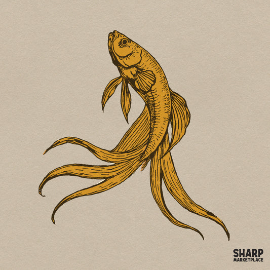 Golden Betta Fish Linocut Artwork For Aquatic Animal Lovers